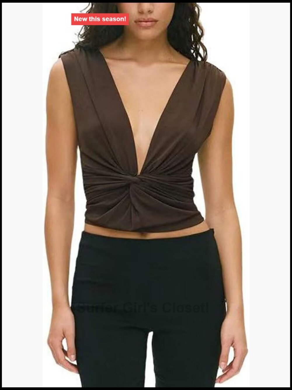 Twist Knot Front Crop Top Sleeveless Y2K Open Back V Neck Tank